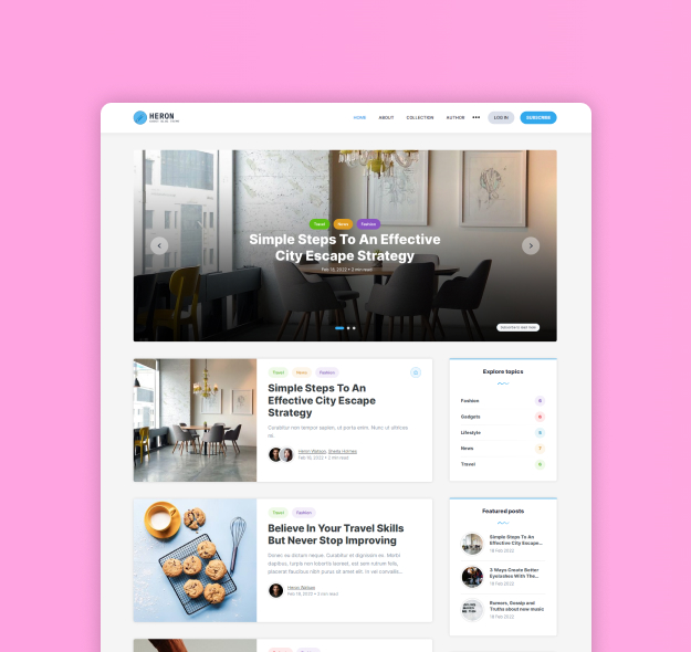 Heron Ghost blog theme for magazine