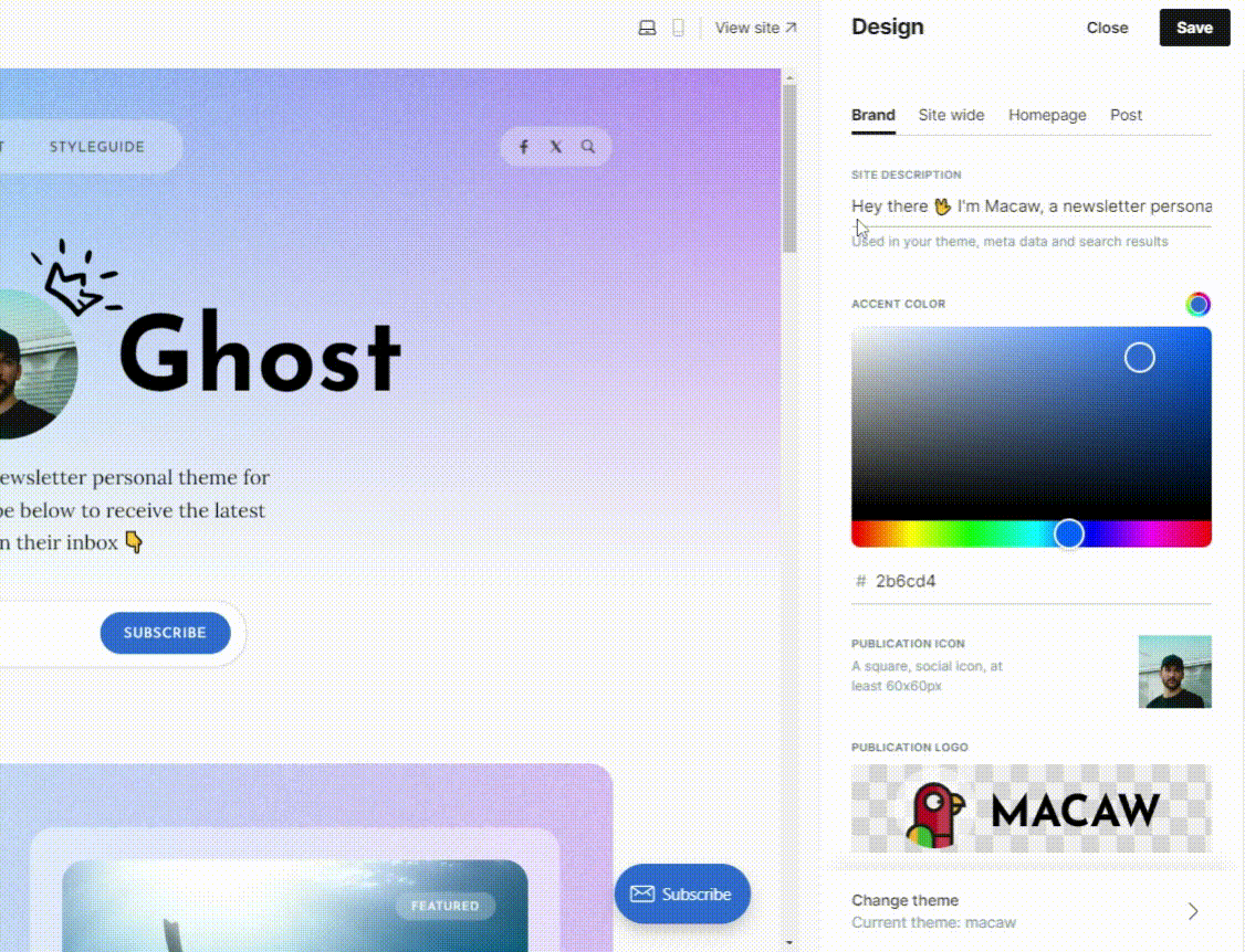 Macaw Ghost Theme Options