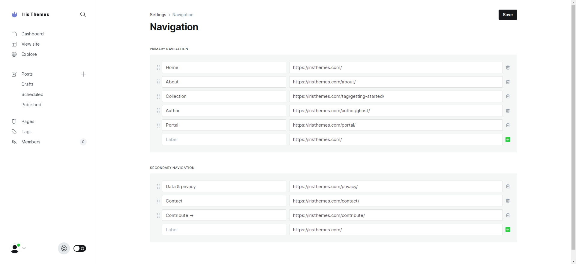 Setting up your site navigation in Ghost