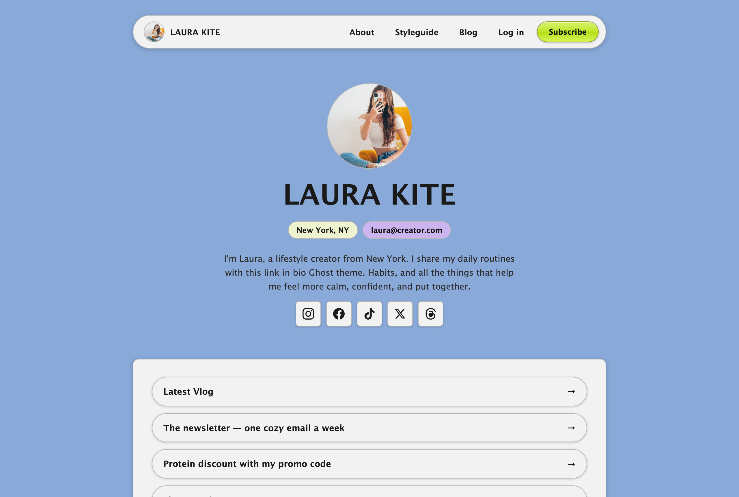 Kite homepage rendered in the Aqua style