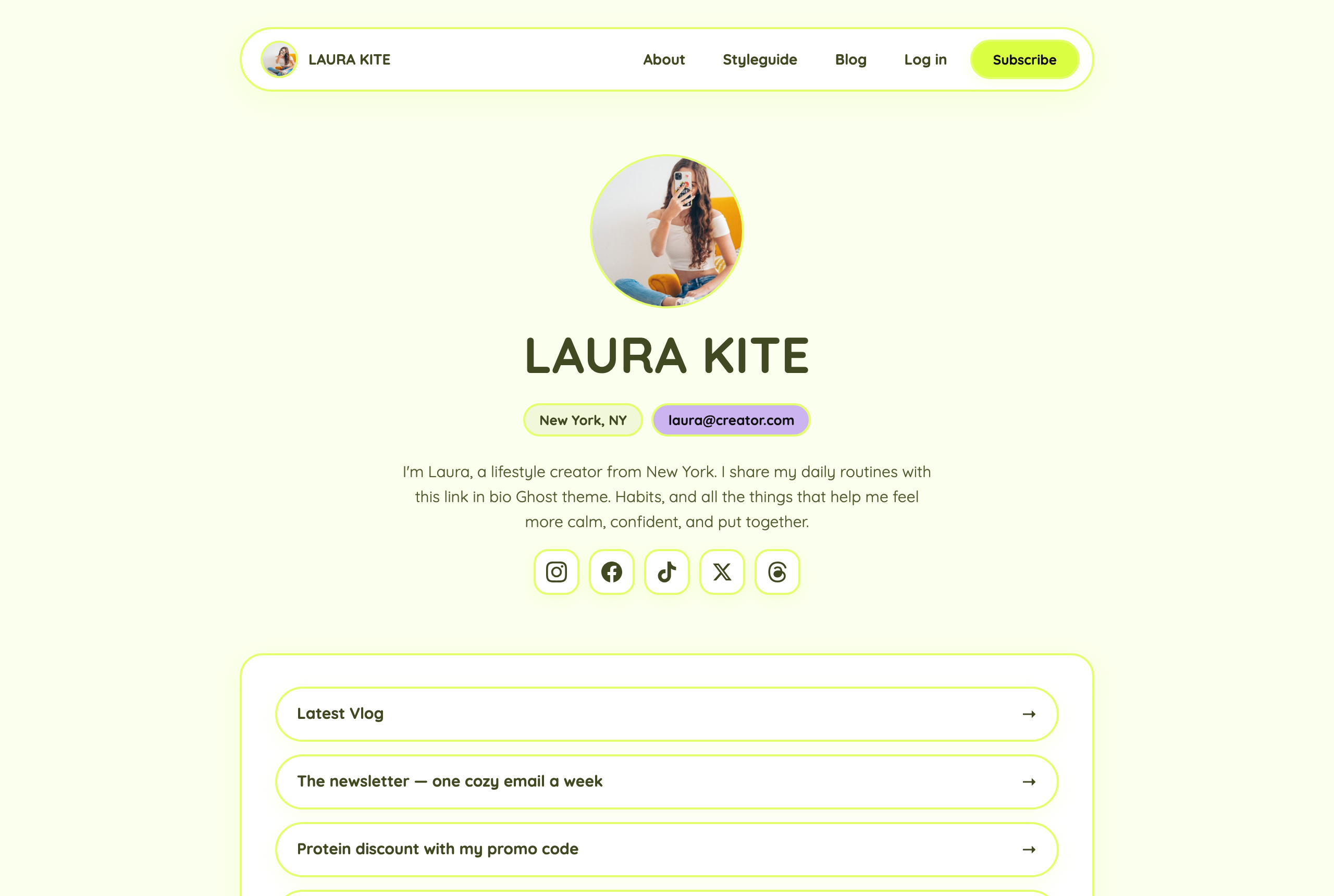 Kite homepage rendered in the Bubblegum style