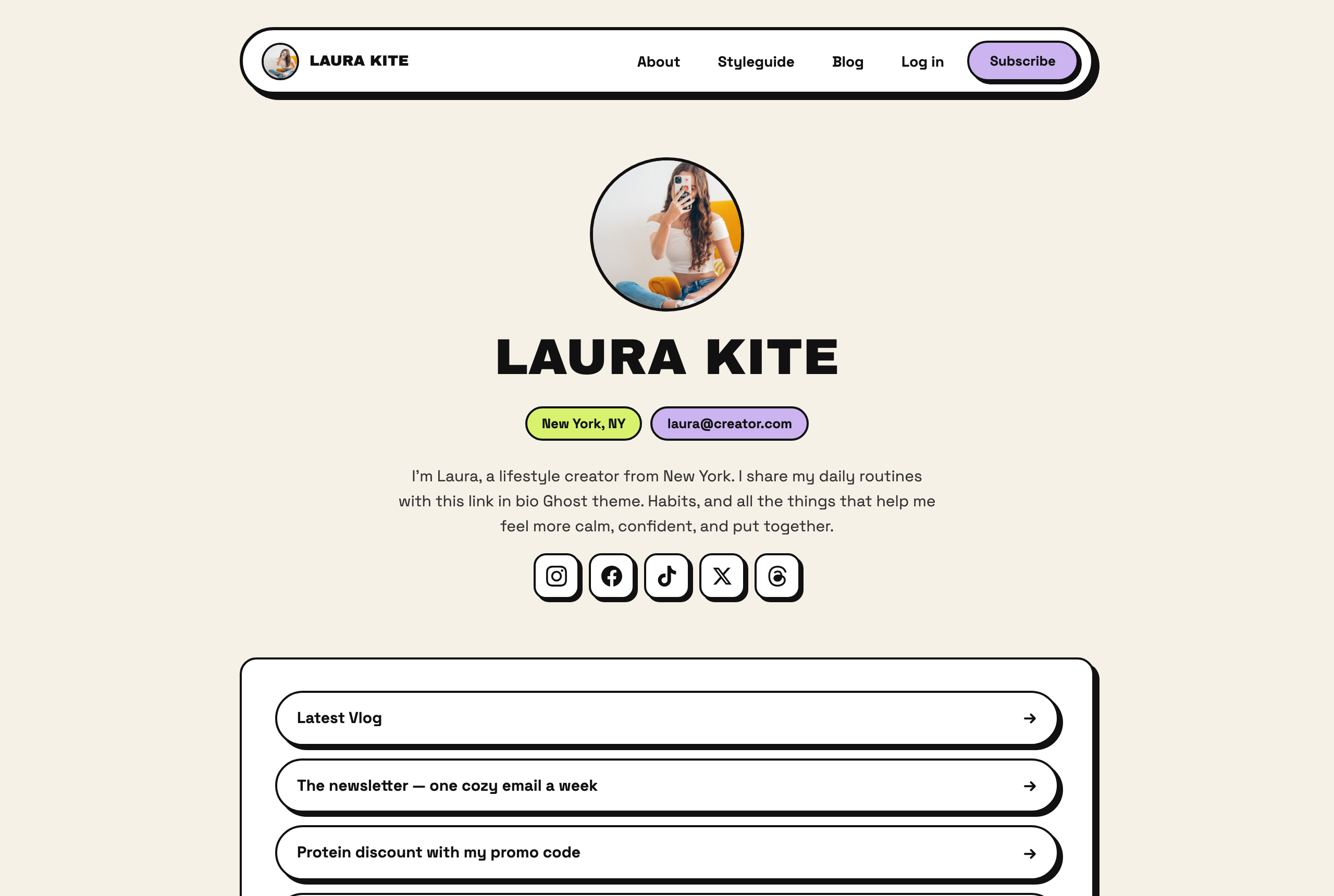 Kite homepage rendered in the Neobrutalist style